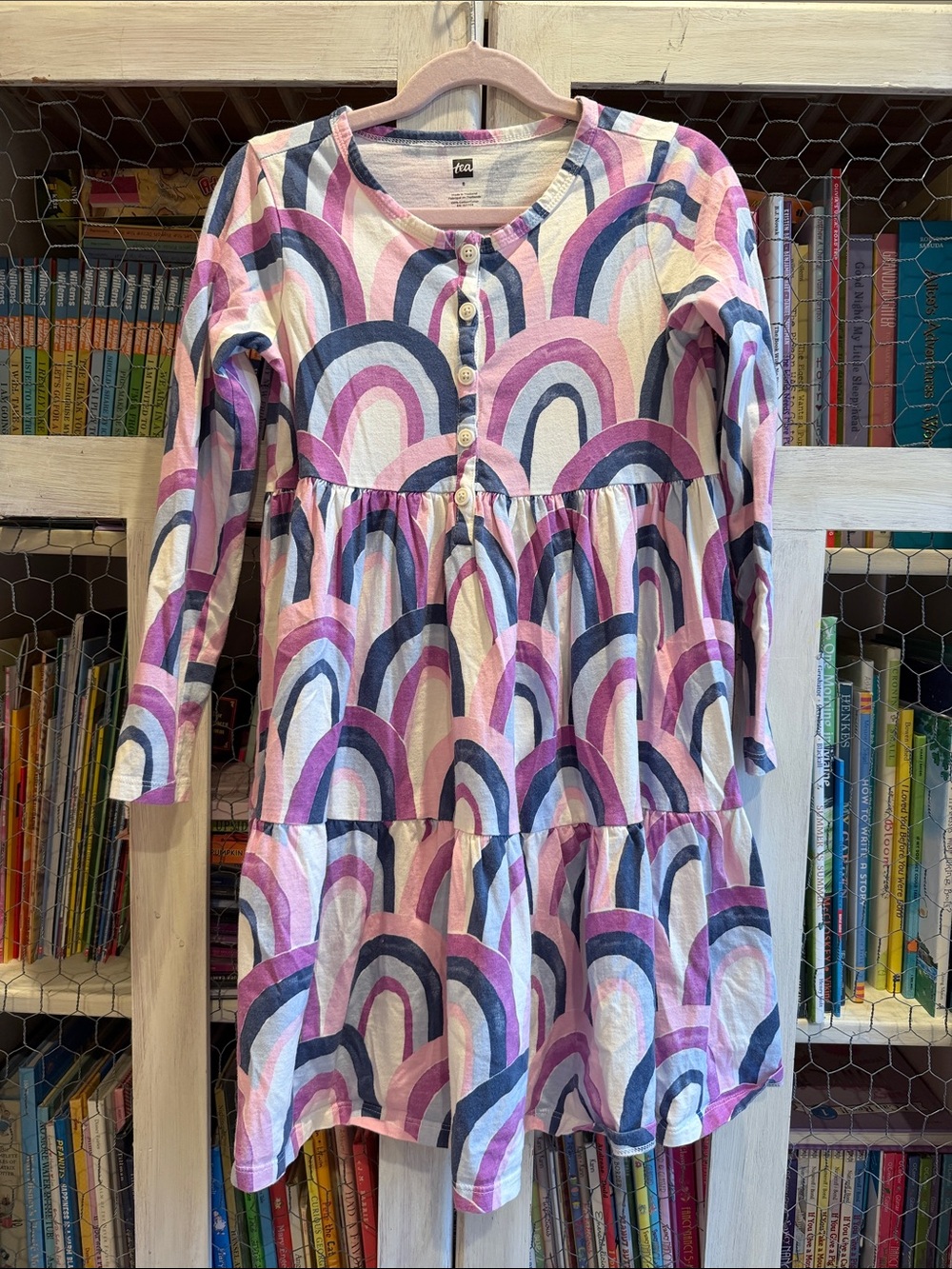 Tea Collection Girls' Pink, Purple & Navy Rainbow Tiered Dress